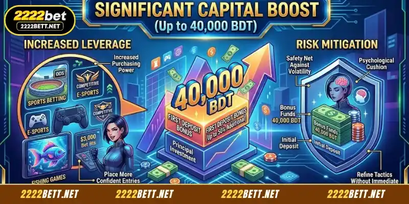 First Deposit Bonus increases your capital up to 40,000 BDT