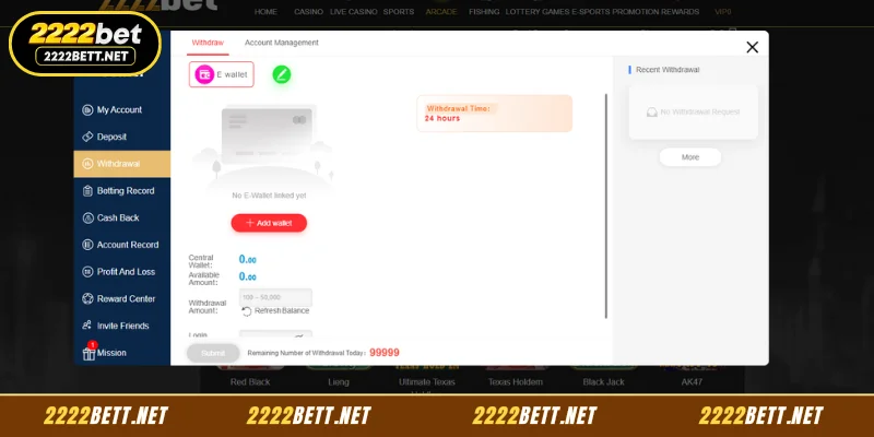 Step-by-Step Procedures for a 2222BET Withdrawal Request
